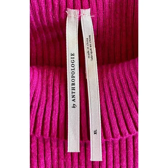 Anthro Pink Pleated Midi Dress Mock Neck Fit & Flare XL - Picture 3 of 6